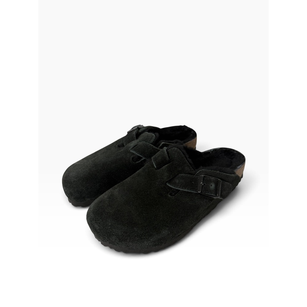 Birkenstock Boston Womens Suede Black Shearling Lined Comfort Clogs Size 38 L7